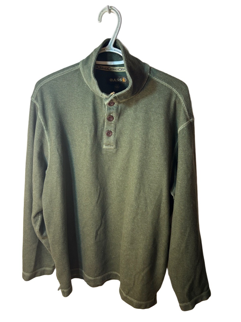 G.H. Bass & Co. mock neck ribbed henley sweater Olive Green size large